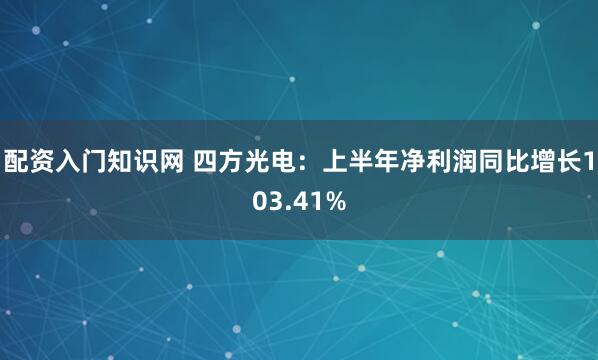 配资入门知识网 四方光电：上半年净利润同比增长103.41%